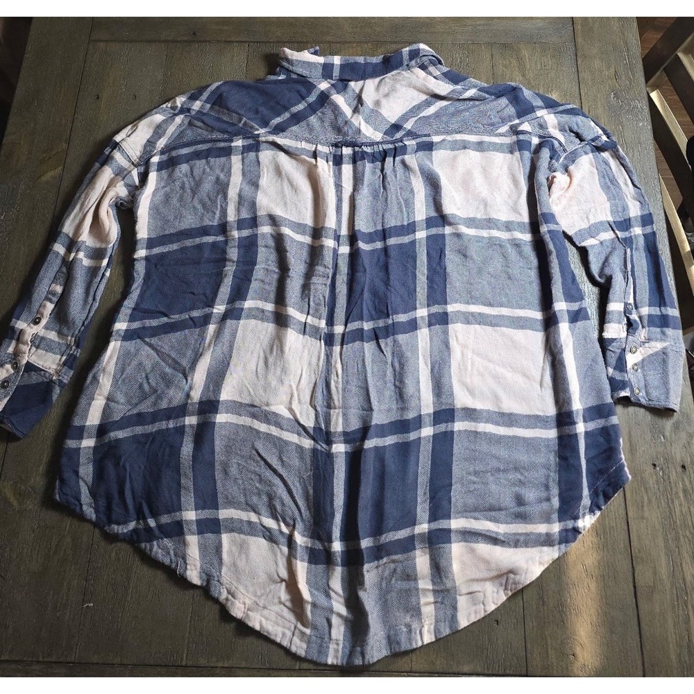 Free People Come On Plaid Shirt Women SM Oversized Slouchy Casual Boho Cozy FLAW - Picture 3 of 9